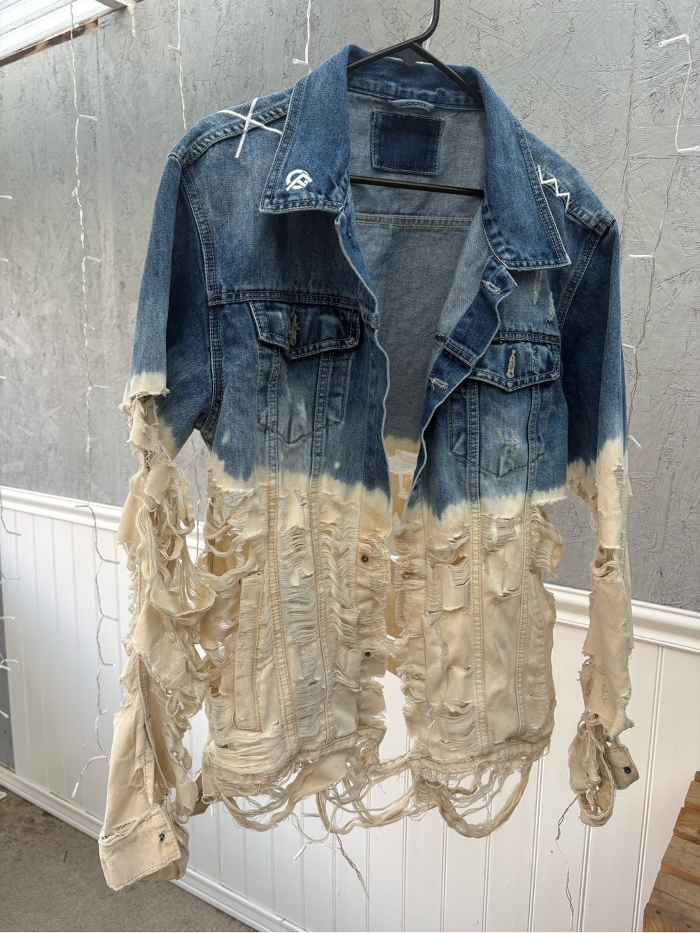 Distressed Dip-Dye Denim Jacket - Blue & Cream